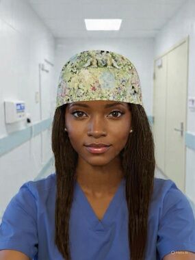 Spring Puppy & Bunny Print Scrub Cap - Pastel Green